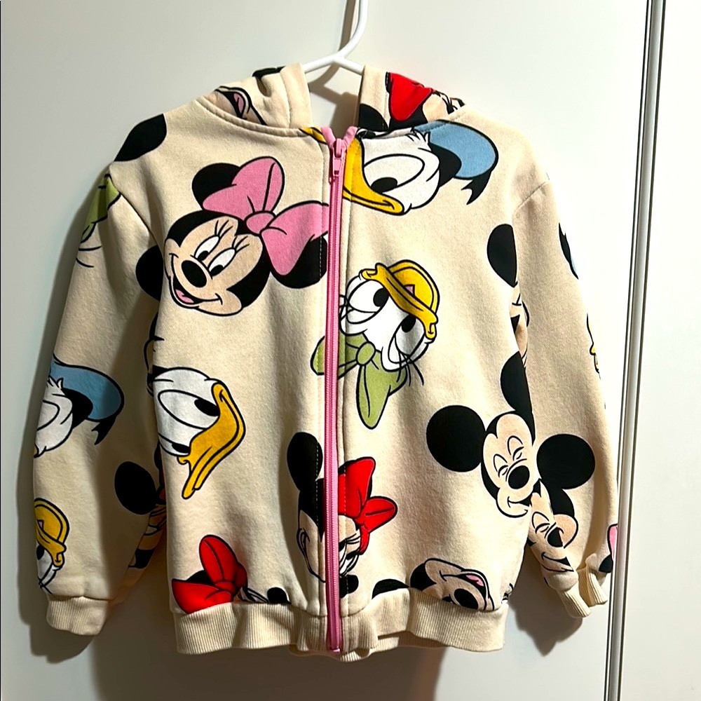 H&M Disney Characters Cream and Pink Sweatshirt with Minnie Mouse Ears Hood